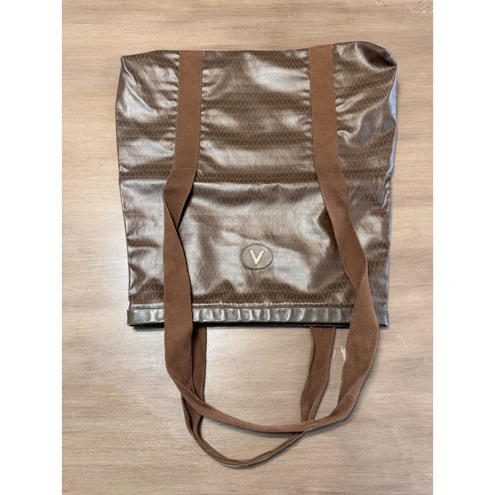 Vintage Mario Valentino Brown V Monogram PVC Foldable Travel Tote Bag Italy